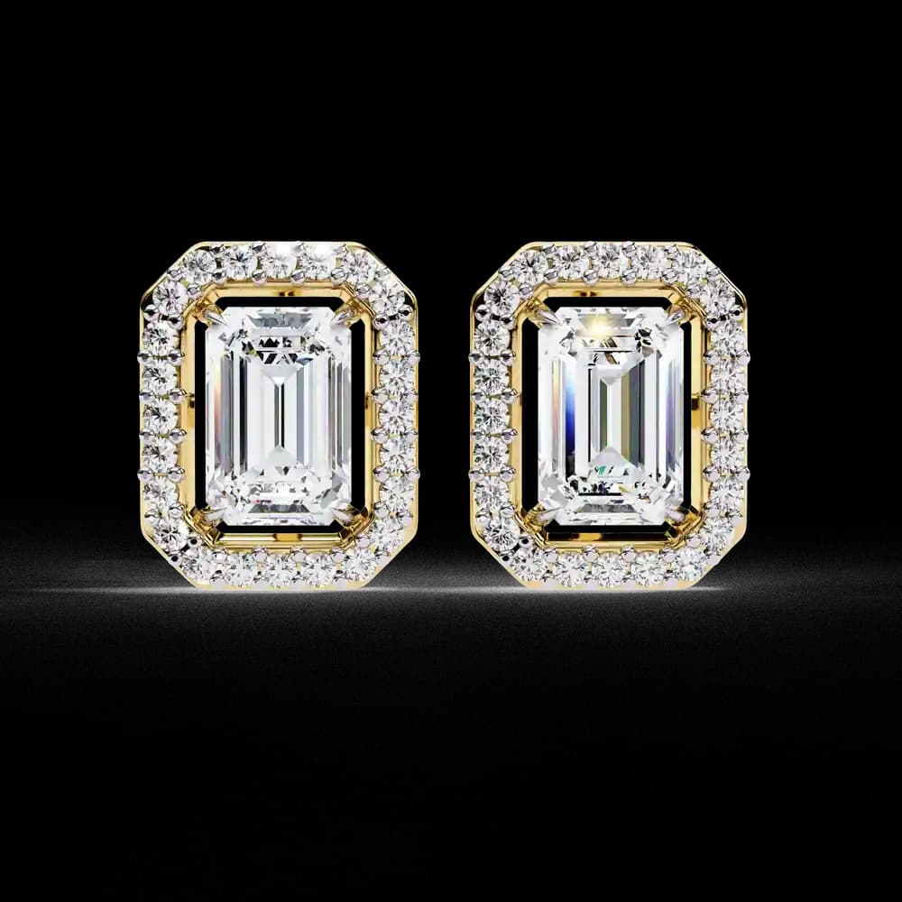 Halo Emerald Cut Lab Grown Diamond Stud Earrings - Image 1 Halo Emerald Cut Lab Grown Diamond Stud Earrings, view 1 of 4