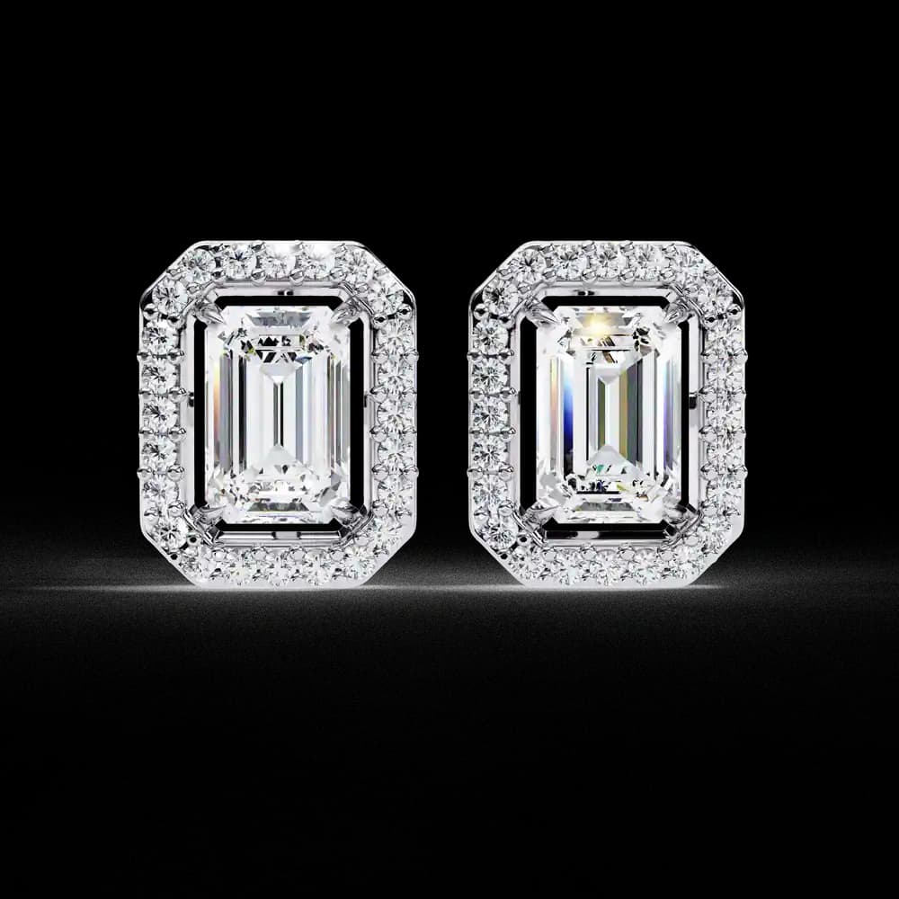 Halo Emerald Cut Lab Grown Diamond Stud Earrings - Image 3 Halo Emerald Cut Lab Grown Diamond Stud Earrings, view 3 of 4