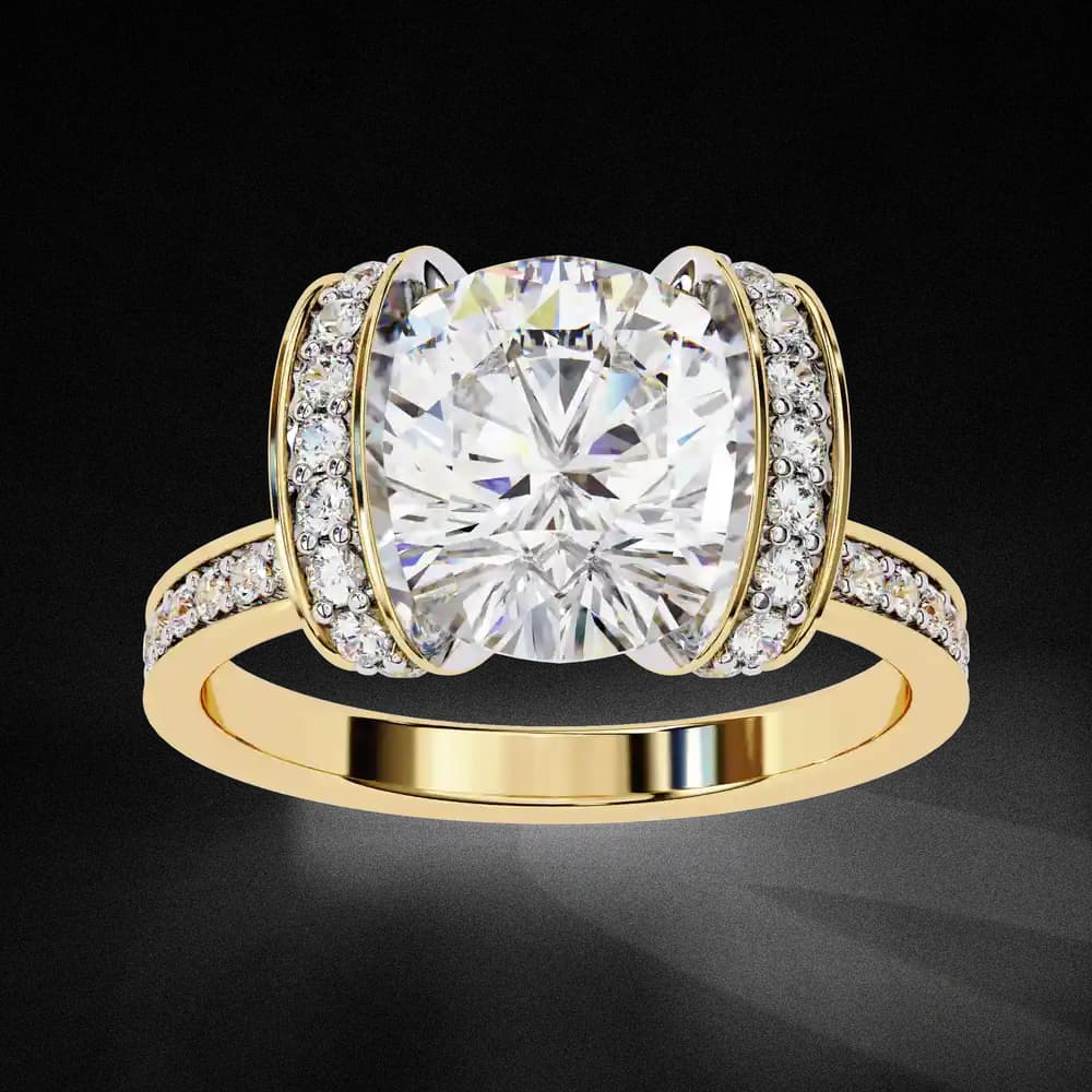 Cushion Cut Pave Side Panel Lab Grown Diamond Ring - Image 1 Cushion Cut Pave Side Panel Lab Grown Diamond Ring, view 1 of 4