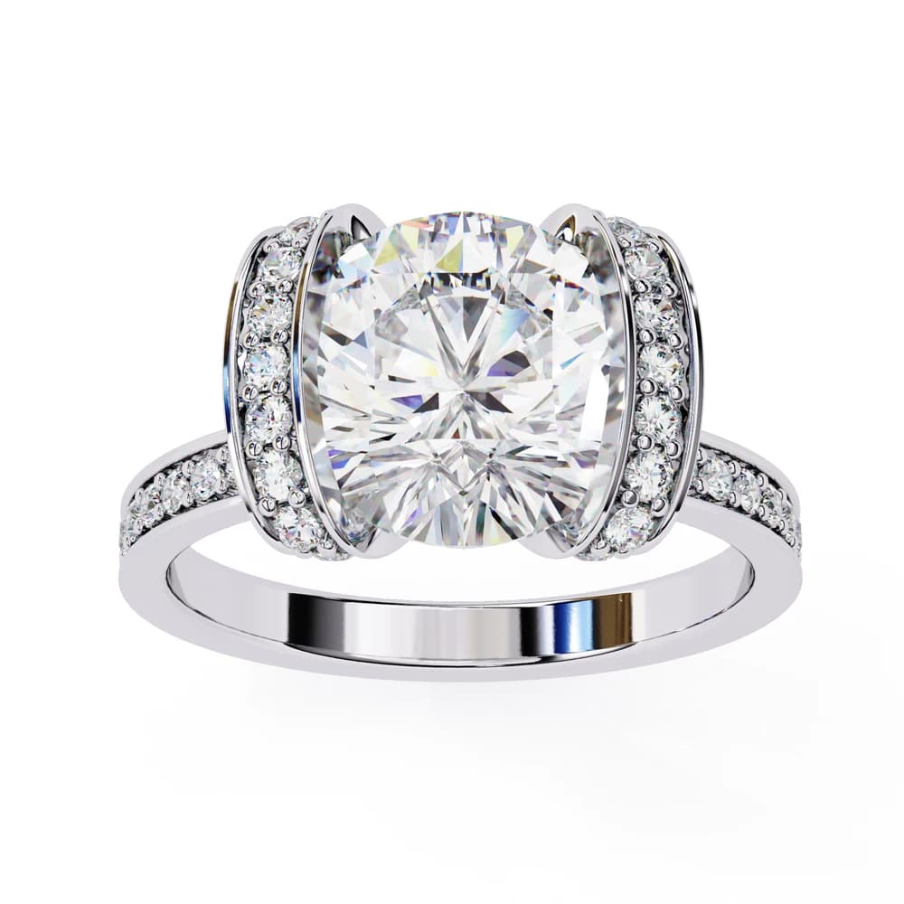 Cushion Cut Pave Side Panel Lab Grown Diamond Ring - Image 3 Cushion Cut Pave Side Panel Lab Grown Diamond Ring, view 3 of 4