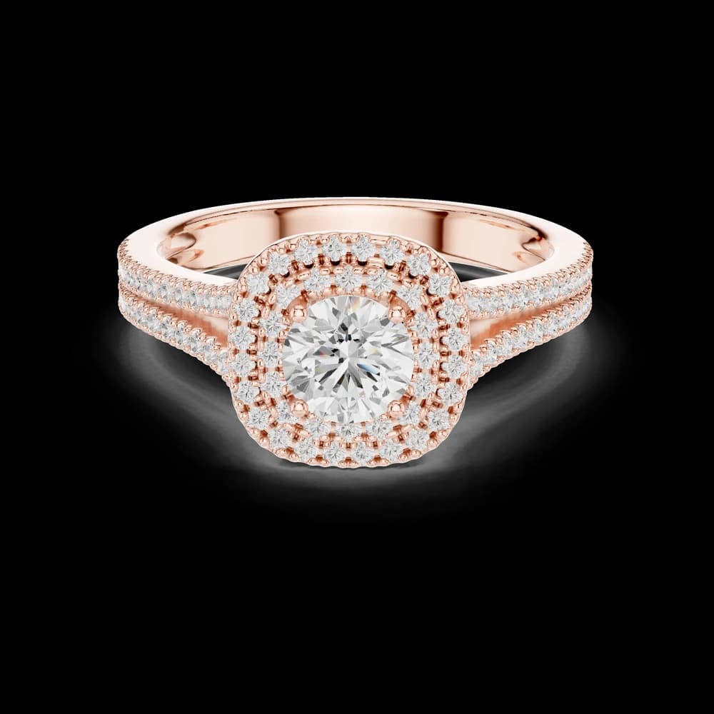 Round Halo Pavé Double band Split Shank Lab Grown Diamond Ring - Image 1 Round Halo Pavé Double band Split Shank Lab Grown Diamond Ring, view 1 of 6
