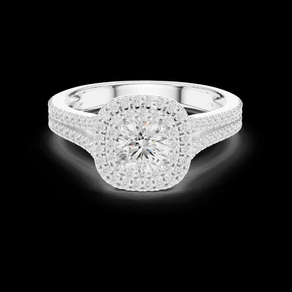 Round Halo Pavé Double band Split Shank Lab Grown Diamond Ring - Image 2 Round Halo Pavé Double band Split Shank Lab Grown Diamond Ring, view 2 of 6