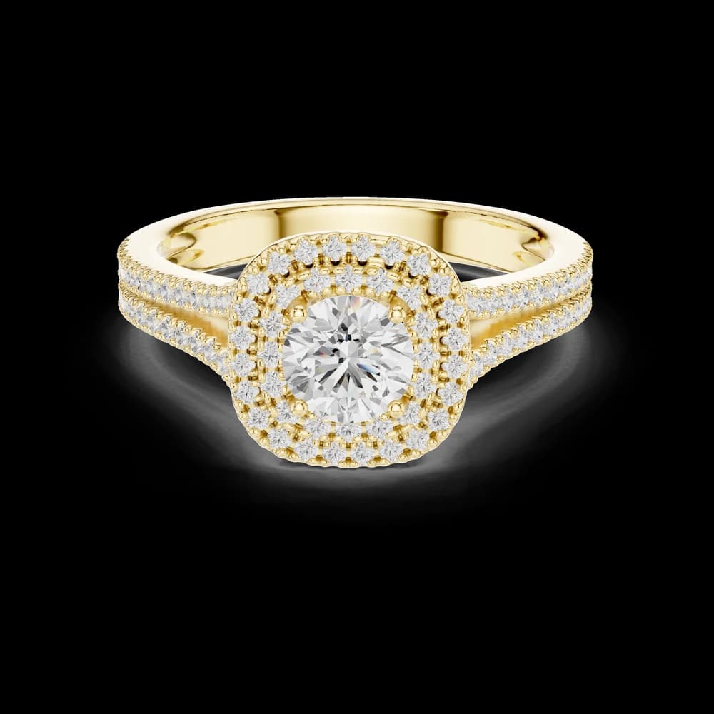 Round Halo Pavé Double band Split Shank Lab Grown Diamond Ring - Image 3 Round Halo Pavé Double band Split Shank Lab Grown Diamond Ring, view 3 of 6