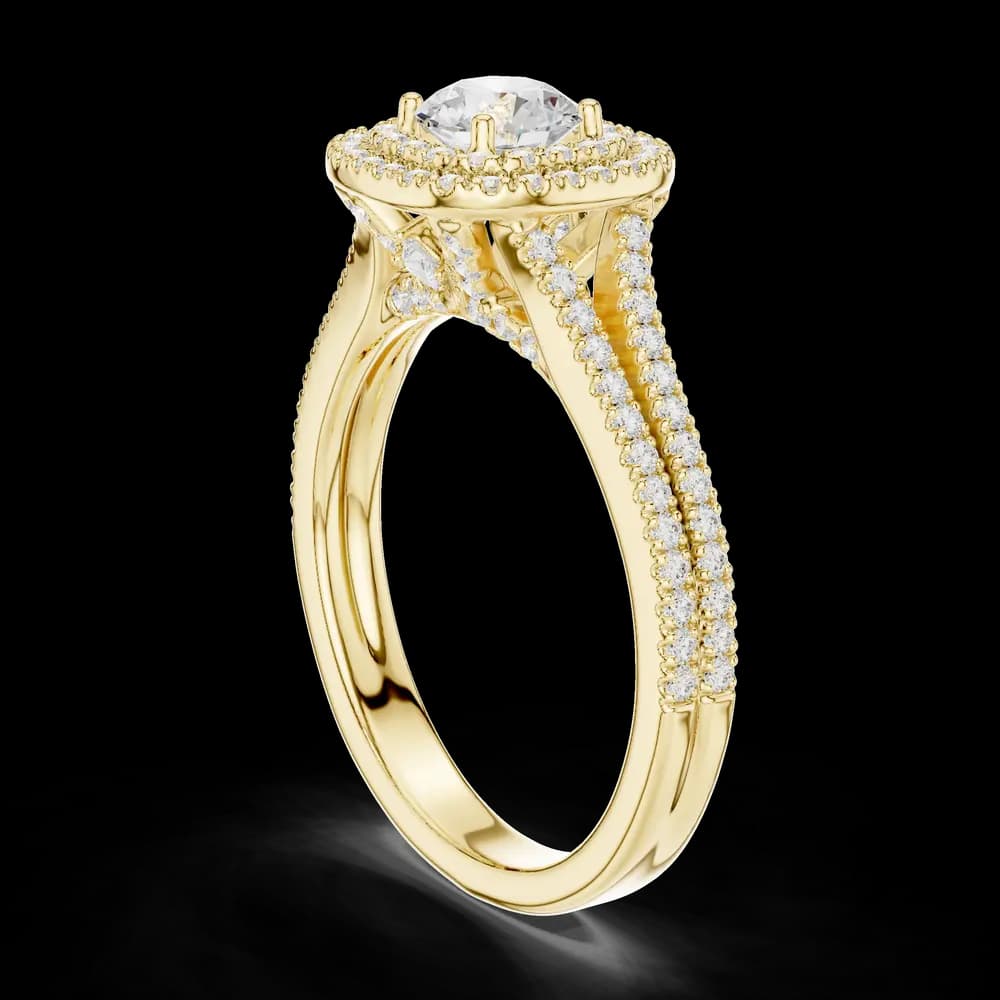 Round Halo Pavé Double band Split Shank Lab Grown Diamond Ring - Image 4 Round Halo Pavé Double band Split Shank Lab Grown Diamond Ring, view 4 of 6