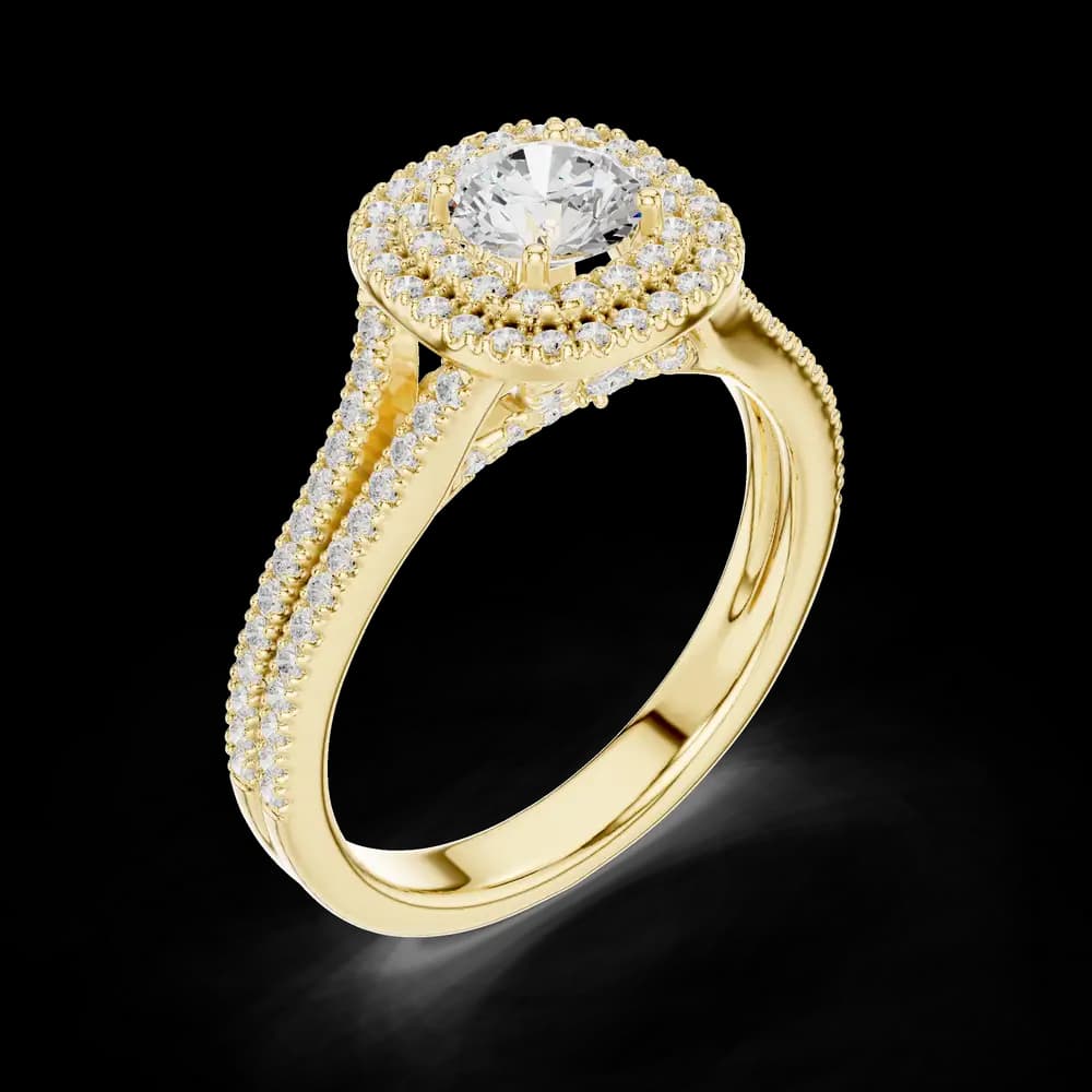Round Halo Pavé Double band Split Shank Lab Grown Diamond Ring - Image 5 Round Halo Pavé Double band Split Shank Lab Grown Diamond Ring, view 5 of 6