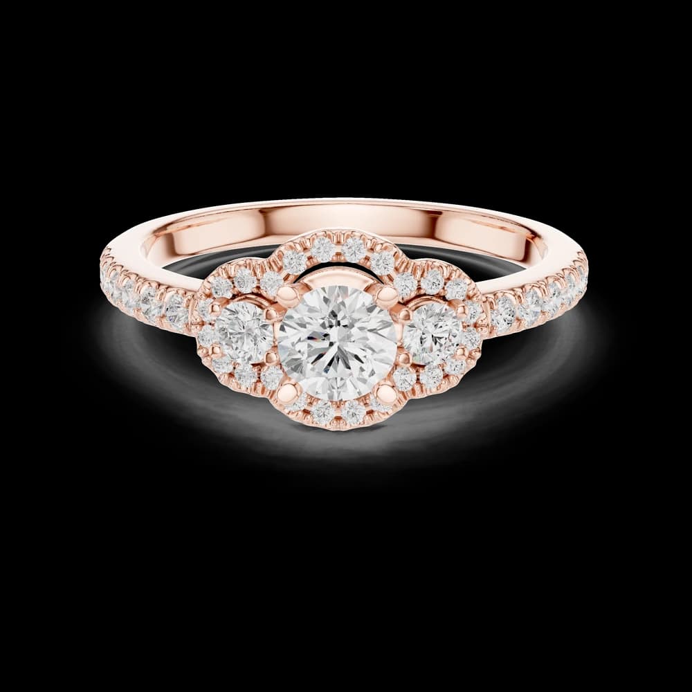 Round Halo Triple Stone Lab Grown Diamond Ring - Image 1 Round Halo Triple Stone Lab Grown Diamond Ring, view 1 of 6