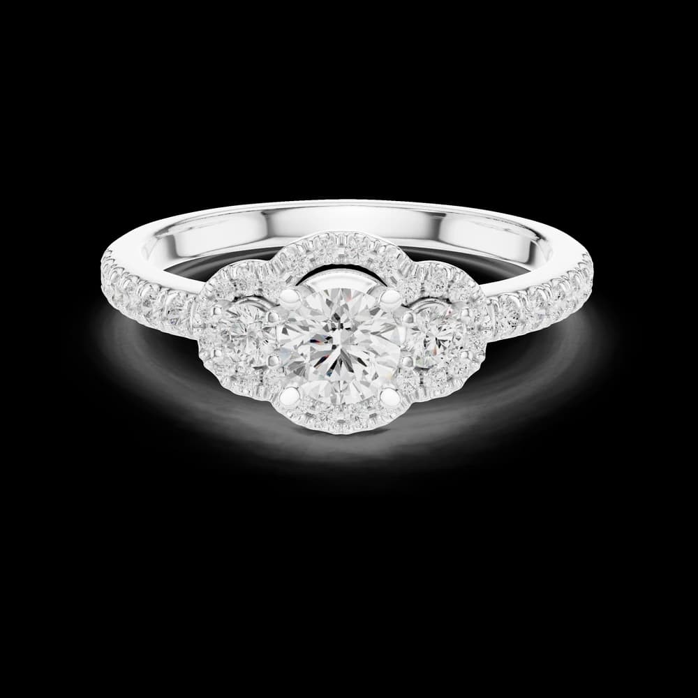 Round Halo Triple Stone Lab Grown Diamond Ring - Image 2 Round Halo Triple Stone Lab Grown Diamond Ring, view 2 of 6