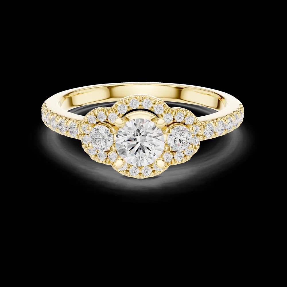 Round Halo Triple Stone Lab Grown Diamond Ring - Image 3 Round Halo Triple Stone Lab Grown Diamond Ring, view 3 of 6
