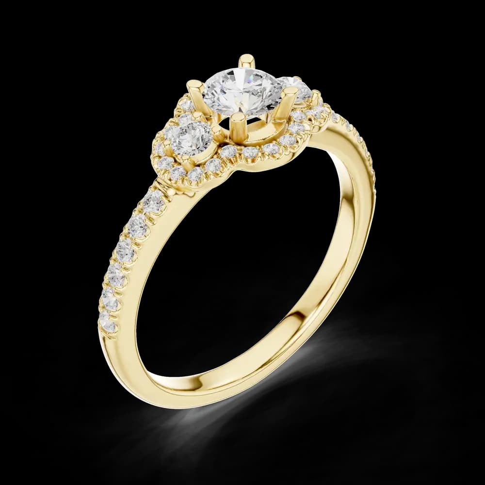 Round Halo Triple Stone Lab Grown Diamond Ring - Image 5 Round Halo Triple Stone Lab Grown Diamond Ring, view 5 of 6