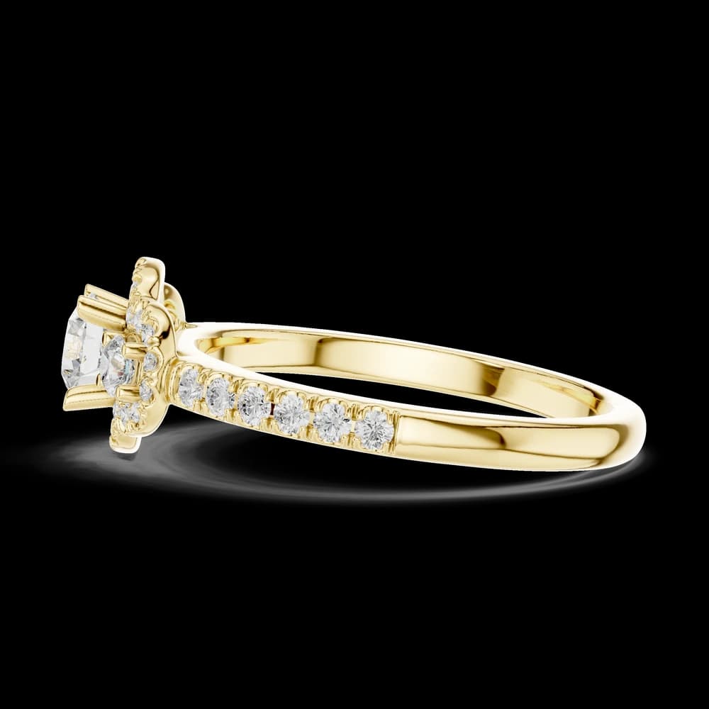 Round Halo Triple Stone Lab Grown Diamond Ring - Image 6 Round Halo Triple Stone Lab Grown Diamond Ring, view 6 of 6