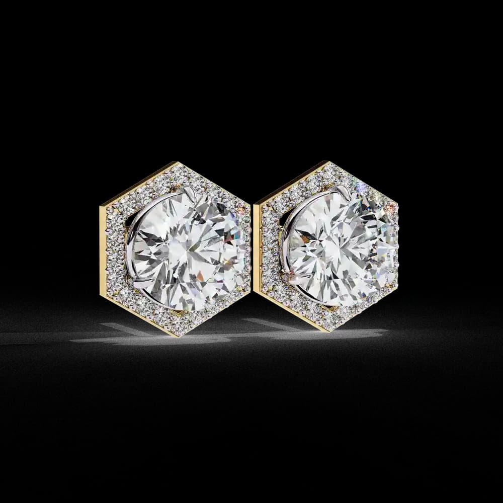 Hexagonal Halo Lab Grown Diamond Stud Earrings - Image 1 Hexagonal Halo Lab Grown Diamond Stud Earrings, view 1 of 25