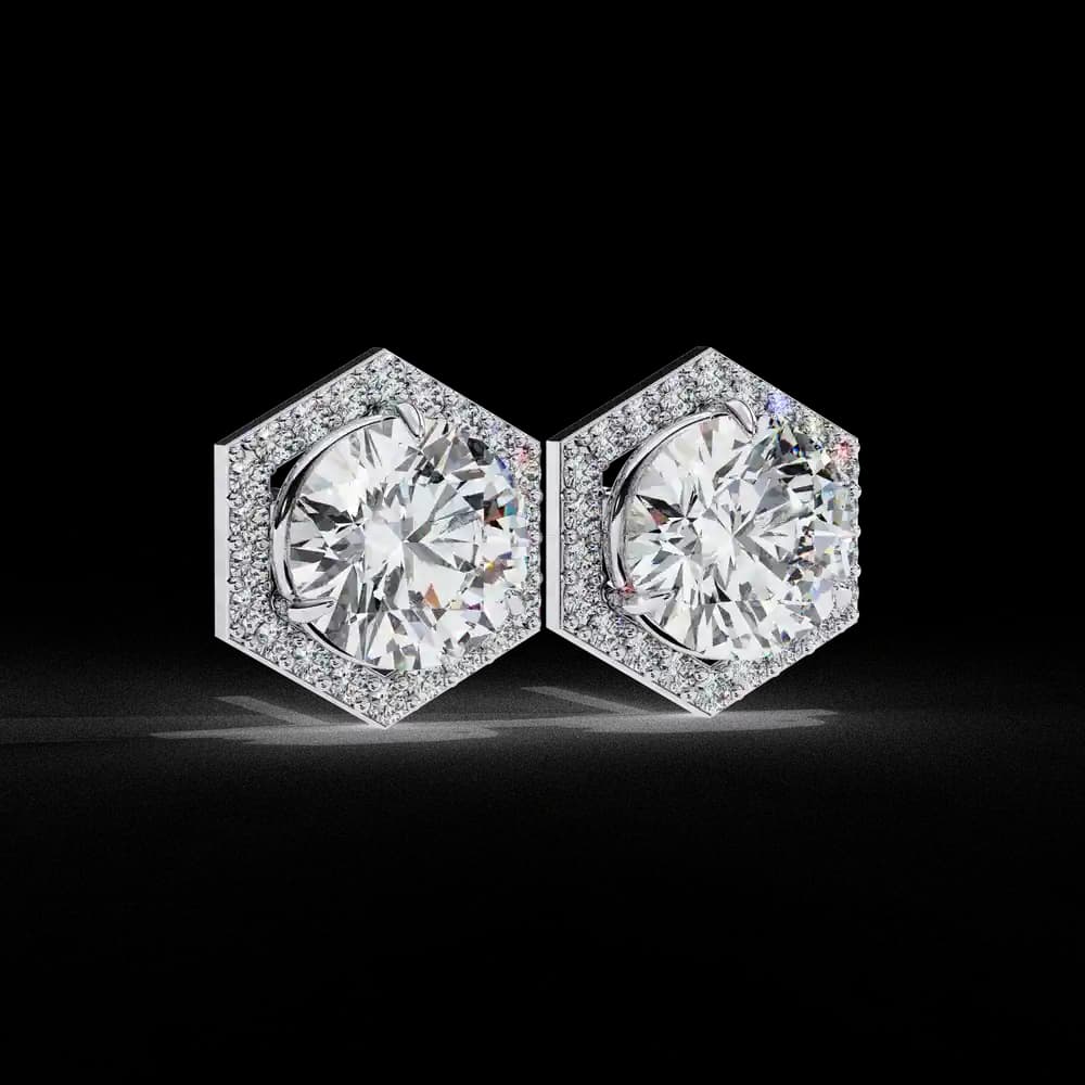 Hexagonal Halo Lab Grown Diamond Stud Earrings - Image 13 Hexagonal Halo Lab Grown Diamond Stud Earrings, view 13 of 25