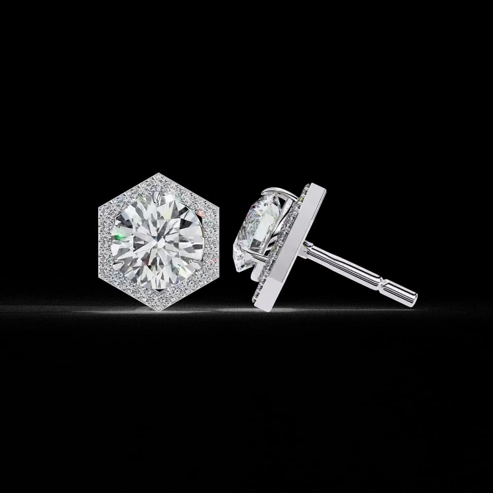 Hexagonal Halo Lab Grown Diamond Stud Earrings - Image 15 Hexagonal Halo Lab Grown Diamond Stud Earrings, view 15 of 25