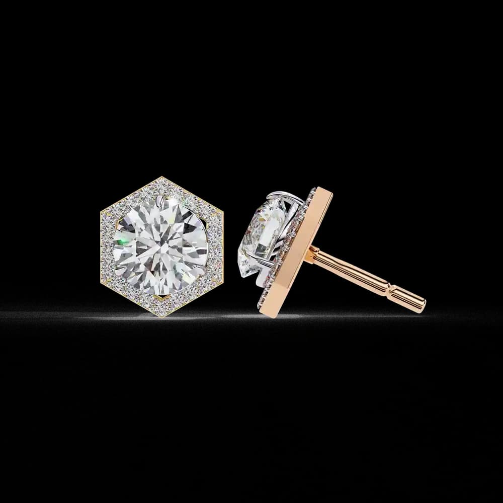 Hexagonal Halo Lab Grown Diamond Stud Earrings - Image 16 Hexagonal Halo Lab Grown Diamond Stud Earrings, view 16 of 25