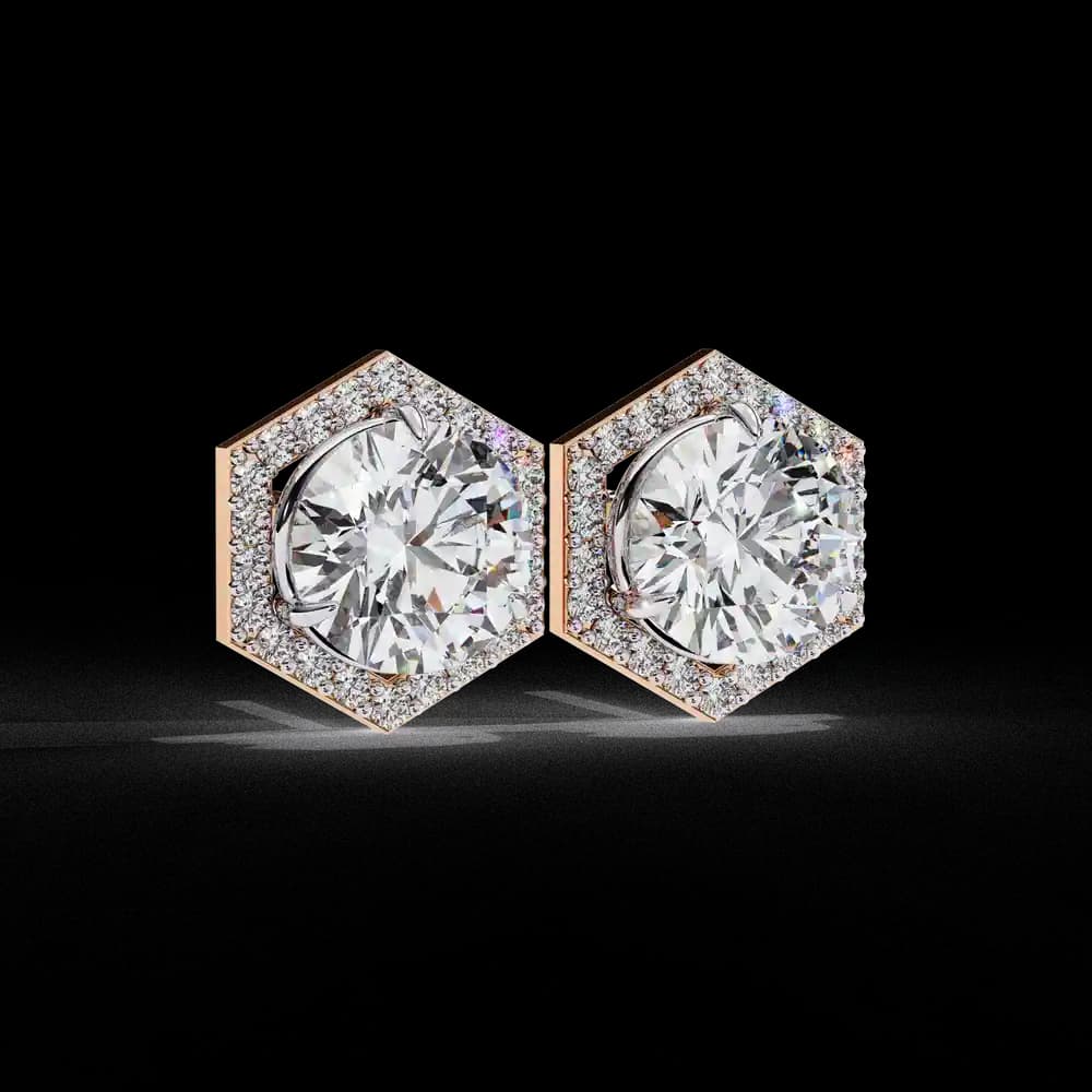 Hexagonal Halo Lab Grown Diamond Stud Earrings - Image 21 Hexagonal Halo Lab Grown Diamond Stud Earrings, view 21 of 25