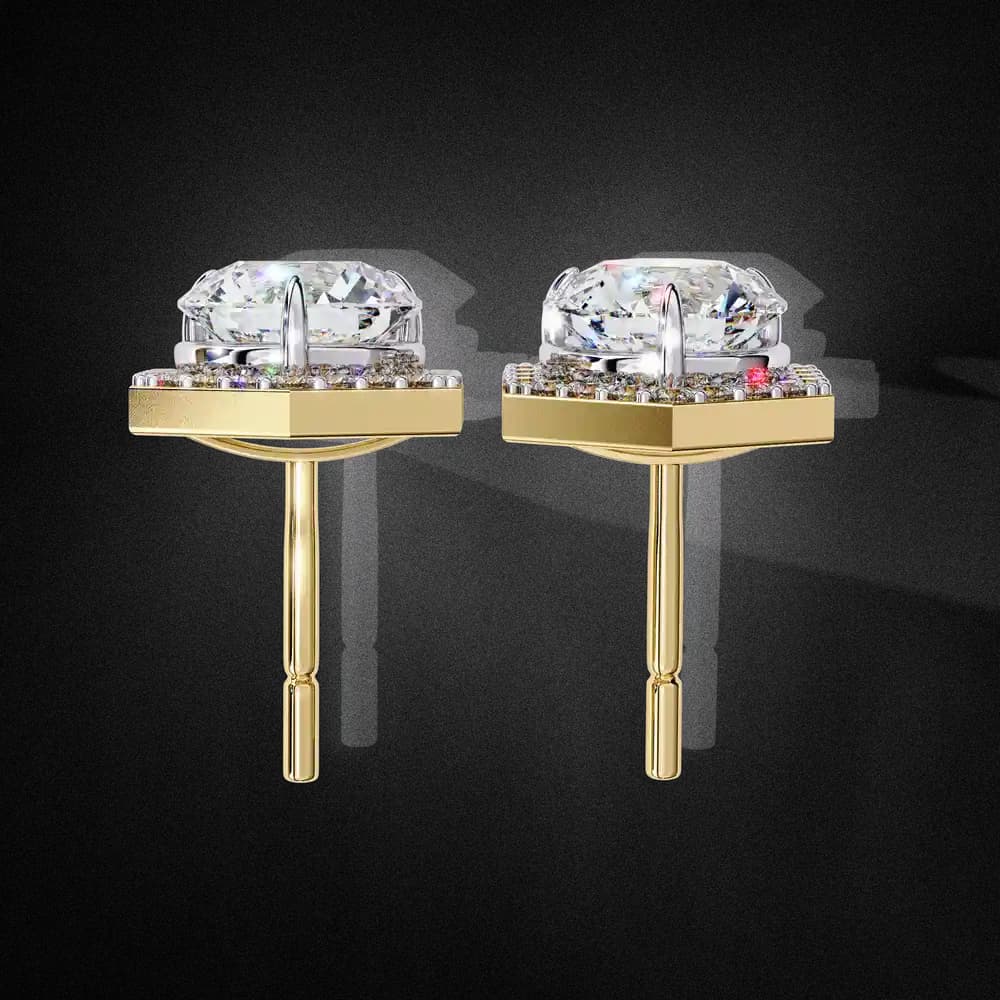 Hexagonal Halo Lab Grown Diamond Stud Earrings - Image 23 Hexagonal Halo Lab Grown Diamond Stud Earrings, view 23 of 25