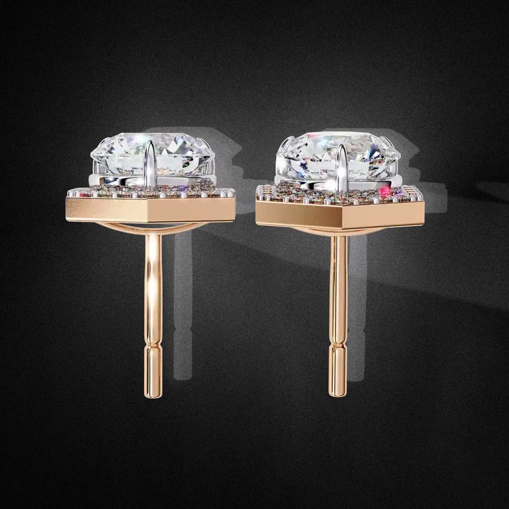 Hexagonal Halo Lab Grown Diamond Stud Earrings - Image 24 Hexagonal Halo Lab Grown Diamond Stud Earrings, view 24 of 25