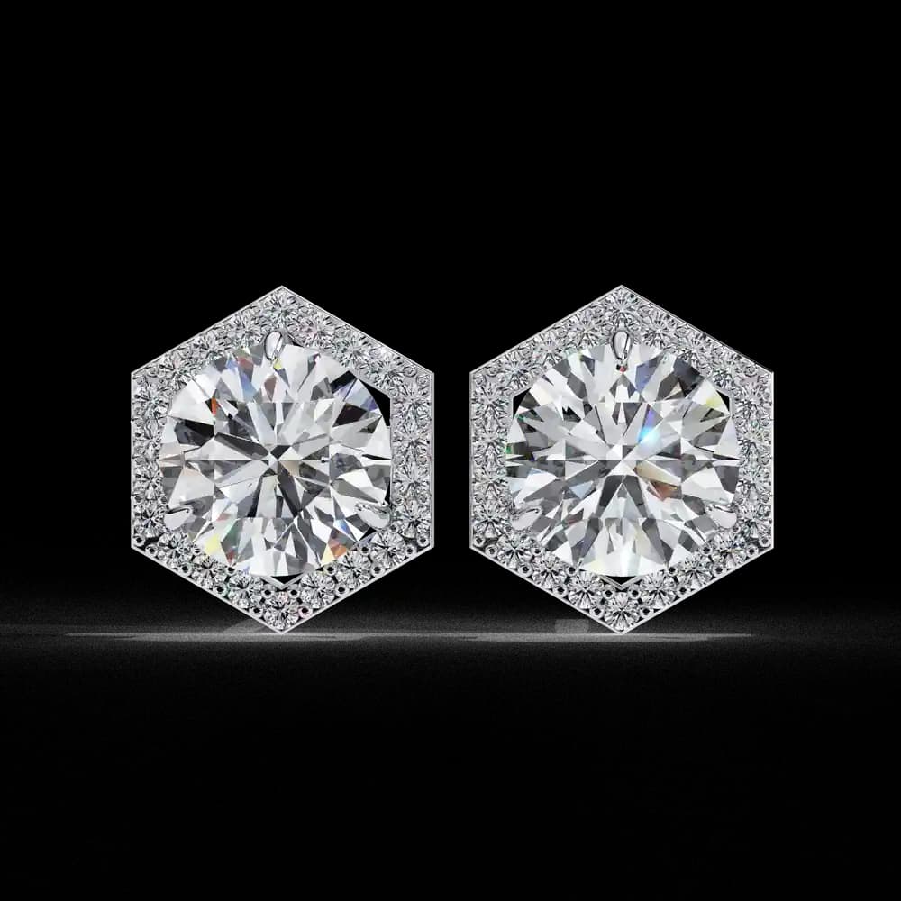 Hexagonal Halo Lab Grown Diamond Stud Earrings - Image 6 Hexagonal Halo Lab Grown Diamond Stud Earrings, view 6 of 25