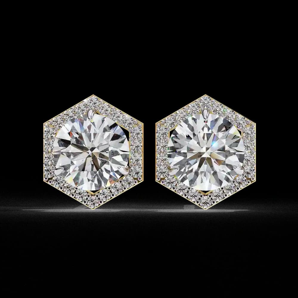 Hexagonal Halo Lab Grown Diamond Stud Earrings - Image 7 Hexagonal Halo Lab Grown Diamond Stud Earrings, view 7 of 25