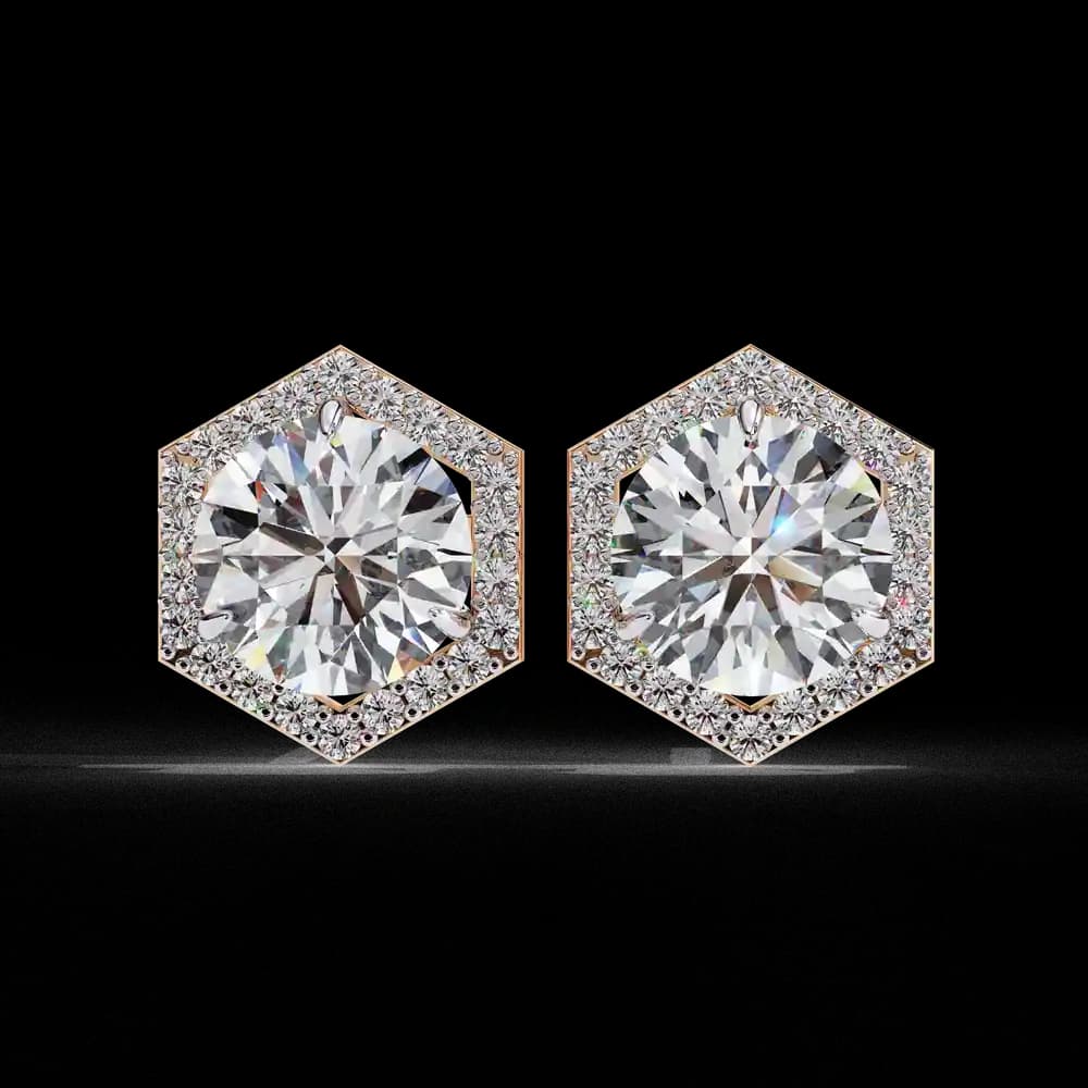 Hexagonal Halo Lab Grown Diamond Stud Earrings - Image 8 Hexagonal Halo Lab Grown Diamond Stud Earrings, view 8 of 25