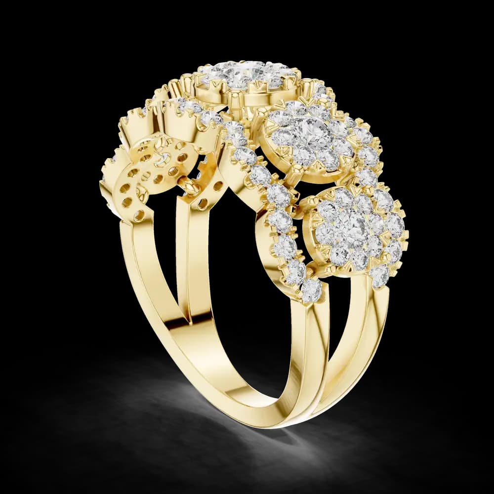 Multi-Cluster Scalloped Pavé Diamond Statement Band - Image 4 Multi-Cluster Scalloped Pavé Diamond Statement Band, view 4 of 6