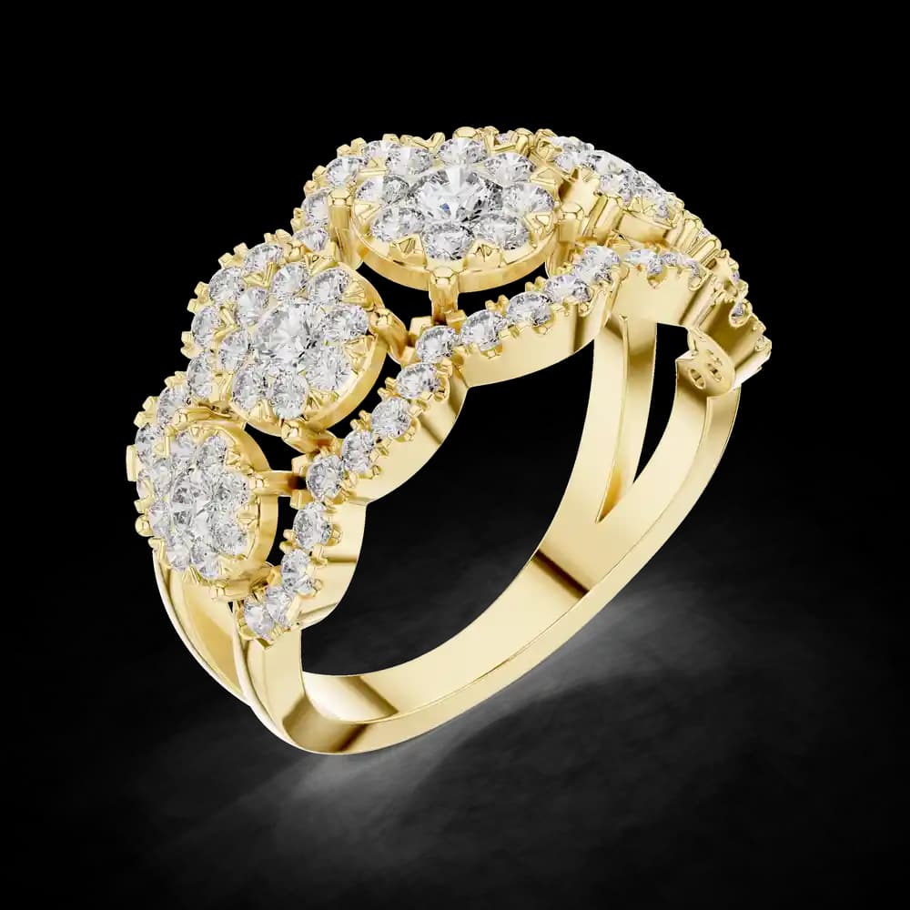 Multi-Cluster Scalloped Pavé Diamond Statement Band - Image 5 Multi-Cluster Scalloped Pavé Diamond Statement Band, view 5 of 6