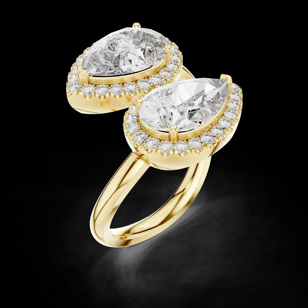 Large Dual Pear Halo Toi et Moi Ring - Image 5 Large Dual Pear Halo Toi et Moi Ring, view 5 of 6