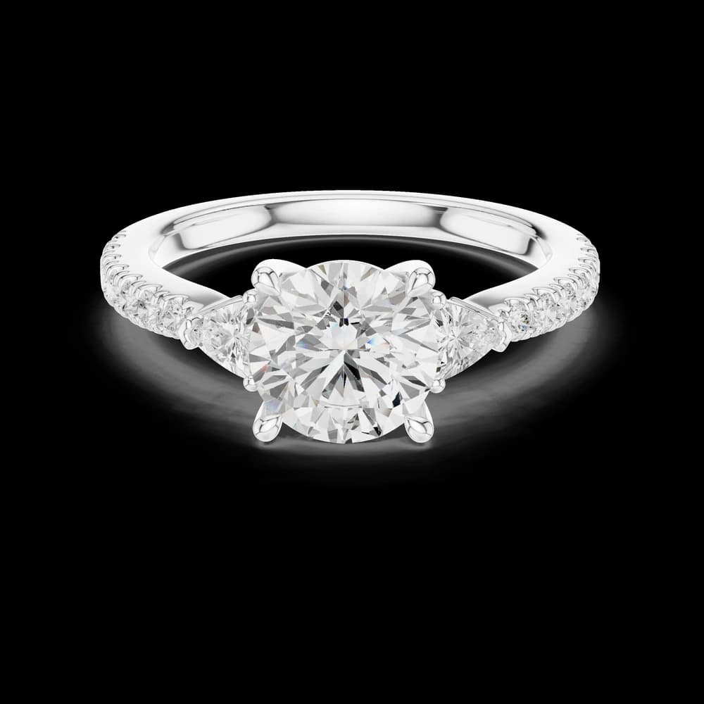 Round Pear Trio Pave Lab Grown Diamond Ring - Image 2 Round Pear Trio Pave Lab Grown Diamond Ring, view 2 of 6