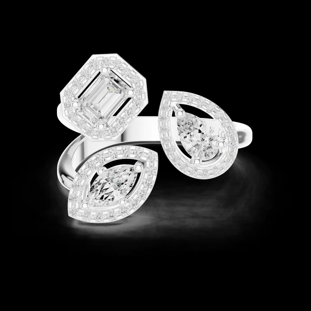 Three Shape Halo Open Band Lab Grown Ring - Image 2 Three Shape Halo Open Band Lab Grown Ring, view 2 of 6
