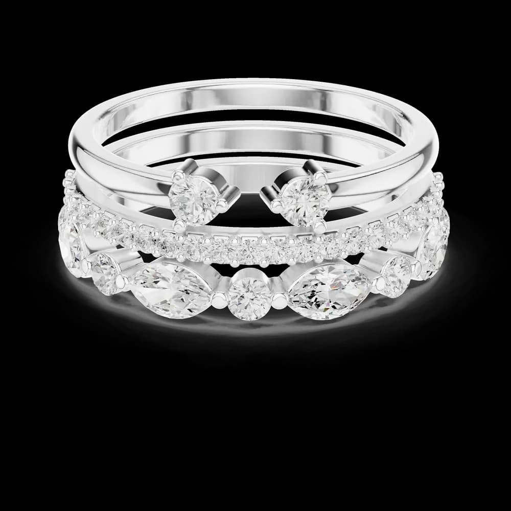 Triple-Row Open Cuff Diamond Stacked Ring - Image 2 Triple-Row Open Cuff Diamond Stacked Ring, view 2 of 6