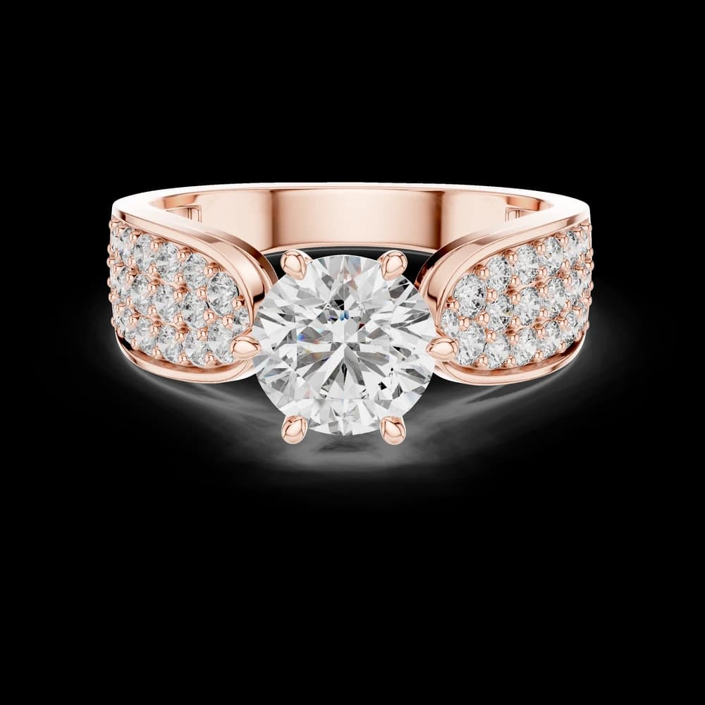 Wide Pave Band Round Solitaire Lab Grown Ring - Image 1 Wide Pave Band Round Solitaire Lab Grown Ring, view 1 of 5