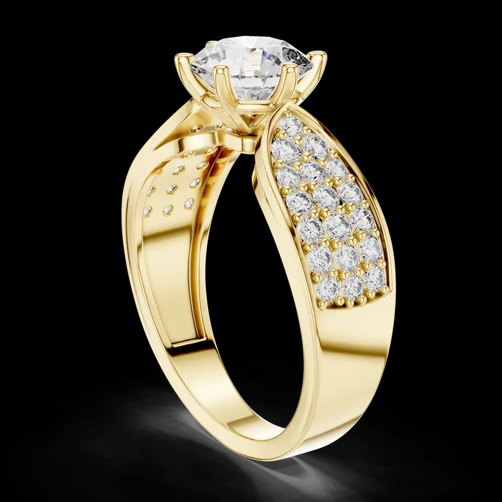 Wide Pave Band Round Solitaire Lab Grown Ring - Image 4 Wide Pave Band Round Solitaire Lab Grown Ring, view 4 of 5