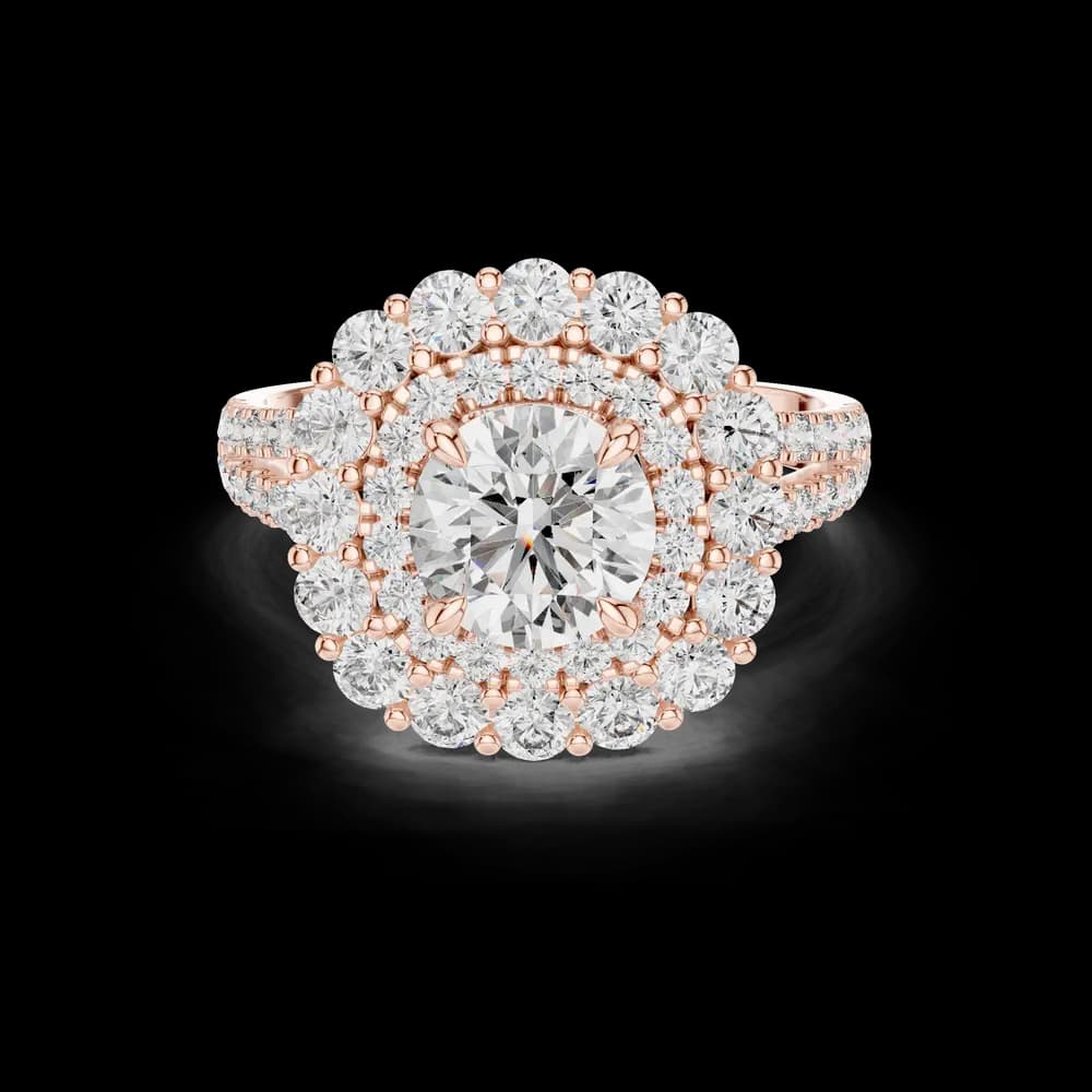 Double Halo Split Band with Round Center Lab Grown Diamond Ring - Image 1 Double Halo Split Band with Round Center Lab Grown Diamond Ring, view 1 of 5