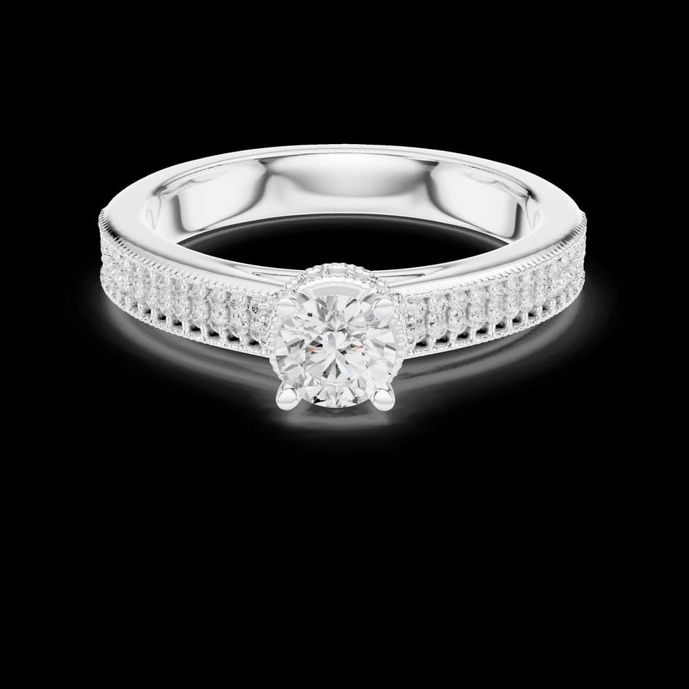Textured Band Round Solitaire Lab Grown Diamond Ring - Image 2 Textured Band Round Solitaire Lab Grown Diamond Ring, view 2 of 6