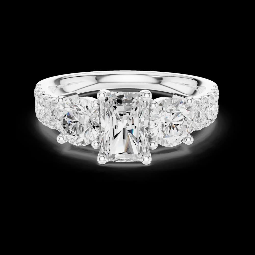 Radiant Cut Three Stone Double Pave Diamond Ring - Image 2 Radiant Cut Three Stone Double Pave Diamond Ring, view 2 of 6