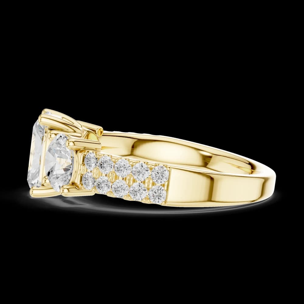 Radiant Cut Three Stone Double Pave Diamond Ring - Image 6 Radiant Cut Three Stone Double Pave Diamond Ring, view 6 of 6