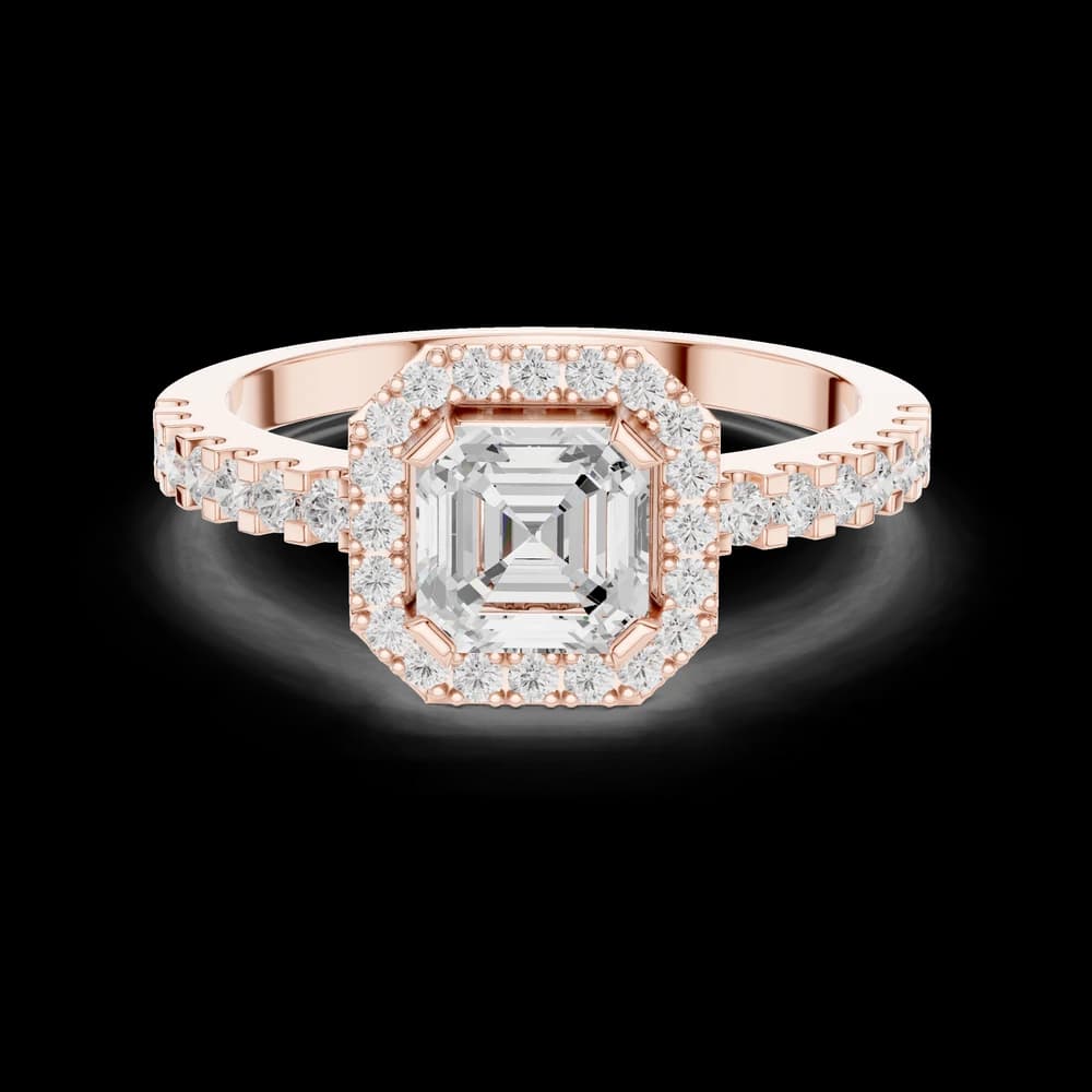 Asscher Solitaire Halo Lab Grown Diamond Ring - Image 1 Asscher Solitaire Halo Lab Grown Diamond Ring, view 1 of 6
