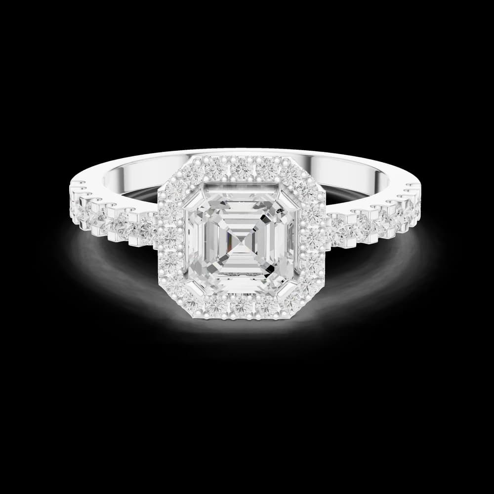 Asscher Solitaire Halo Lab Grown Diamond Ring - Image 2 Asscher Solitaire Halo Lab Grown Diamond Ring, view 2 of 6
