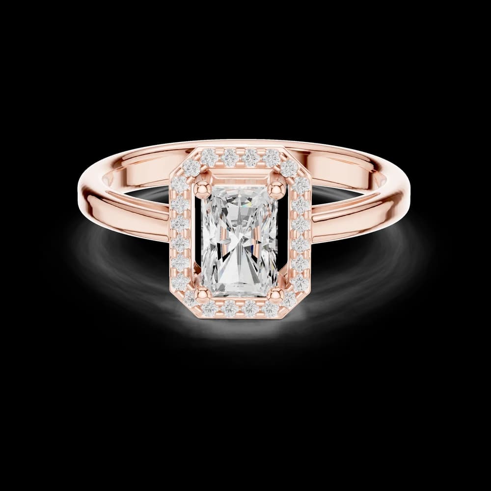 Radiant Cut Diamond Ring with Round Diamond Halo - Image 1 Radiant Cut Diamond Ring with Round Diamond Halo, view 1 of 6