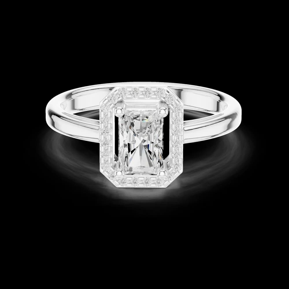 Radiant Cut Diamond Ring with Round Diamond Halo - Image 2 Radiant Cut Diamond Ring with Round Diamond Halo, view 2 of 6