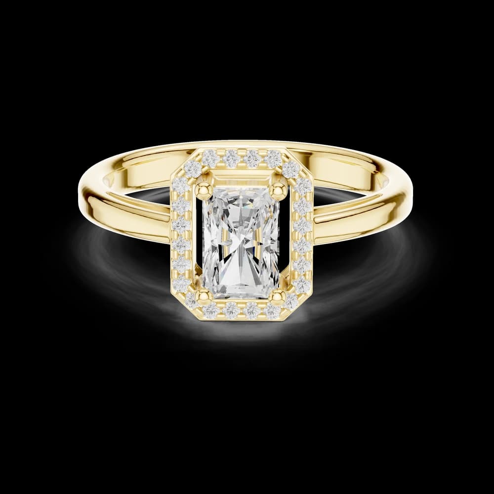 Radiant Cut Diamond Ring with Round Diamond Halo - Image 3 Radiant Cut Diamond Ring with Round Diamond Halo, view 3 of 6