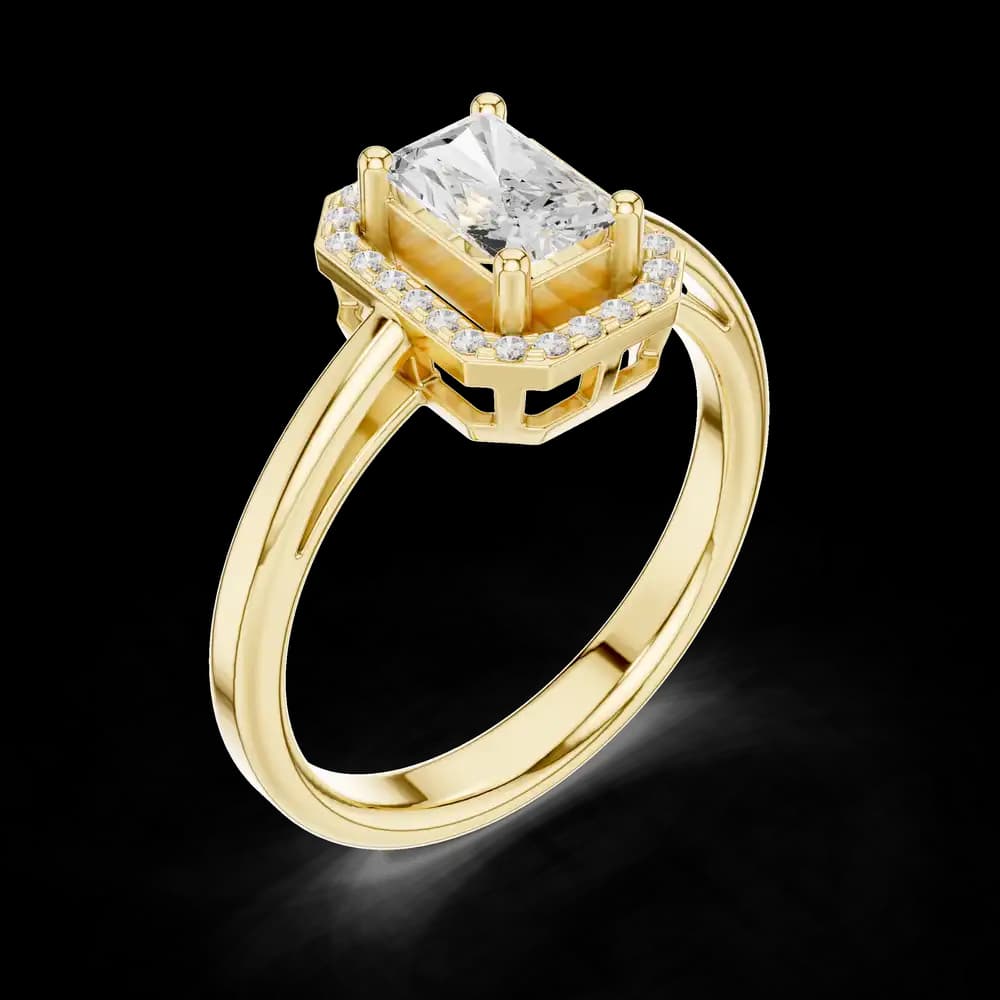 Radiant Cut Diamond Ring with Round Diamond Halo - Image 5 Radiant Cut Diamond Ring with Round Diamond Halo, view 5 of 6