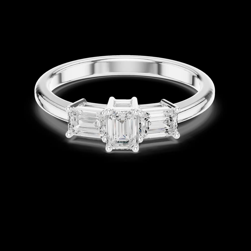 Vertical and East-West Emerald Cut Three Stone Ring (9 words) Contemporary Three Stone Emerald Cut Lab Grown - Image 2 Vertical and East-West Emerald Cut Three Stone Ring (9 words) Contemporary Three Stone Emerald Cut Lab Grown, view 2 of 6