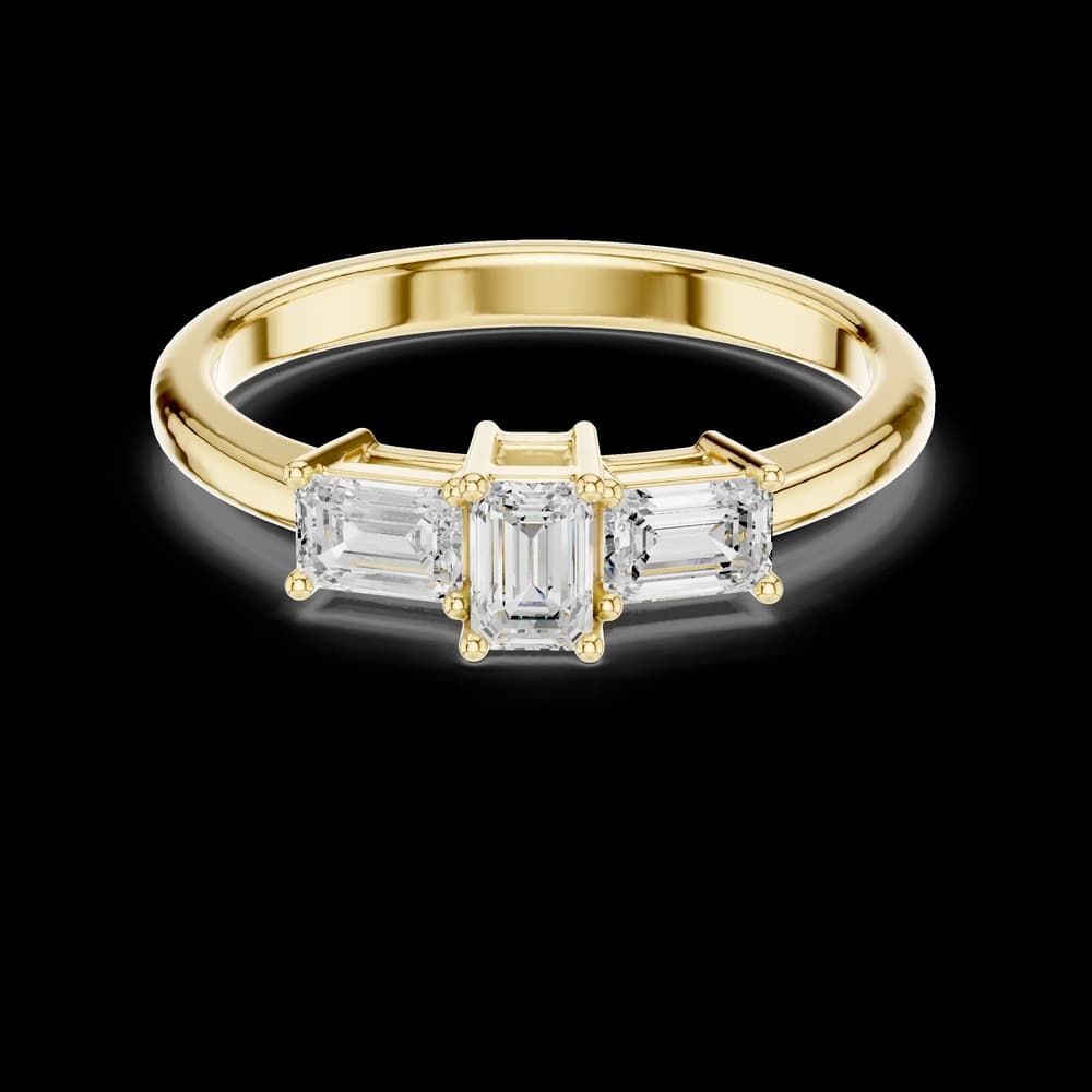 Vertical and East-West Emerald Cut Three Stone Ring (9 words) Contemporary Three Stone Emerald Cut Lab Grown - Image 3 Vertical and East-West Emerald Cut Three Stone Ring (9 words) Contemporary Three Stone Emerald Cut Lab Grown, view 3 of 6