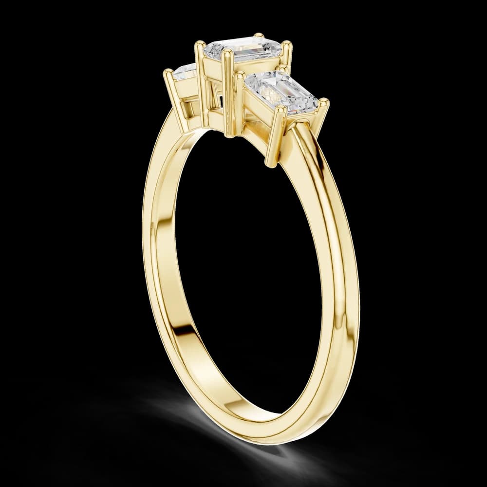 Vertical and East-West Emerald Cut Three Stone Ring (9 words) Contemporary Three Stone Emerald Cut Lab Grown - Image 4 Vertical and East-West Emerald Cut Three Stone Ring (9 words) Contemporary Three Stone Emerald Cut Lab Grown, view 4 of 6