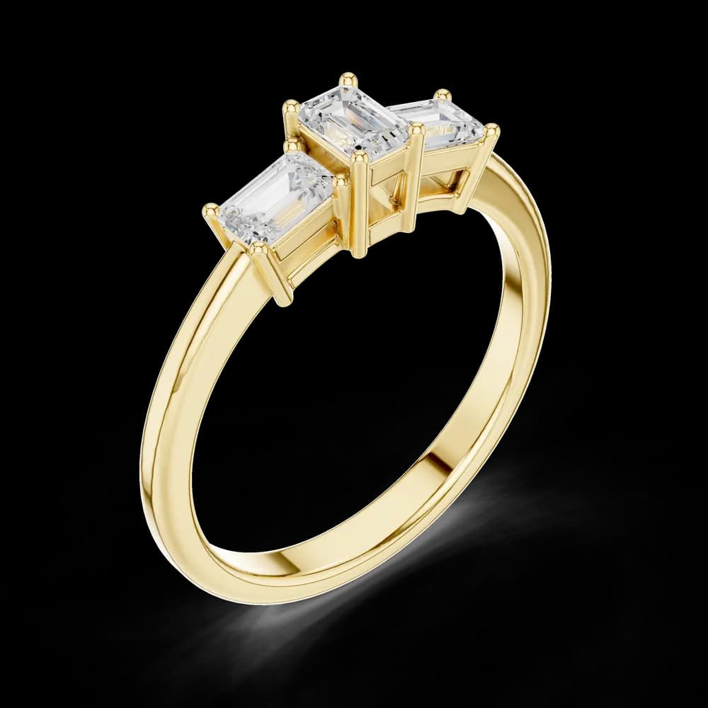 Vertical and East-West Emerald Cut Three Stone Ring (9 words) Contemporary Three Stone Emerald Cut Lab Grown - Image 5 Vertical and East-West Emerald Cut Three Stone Ring (9 words) Contemporary Three Stone Emerald Cut Lab Grown, view 5 of 6