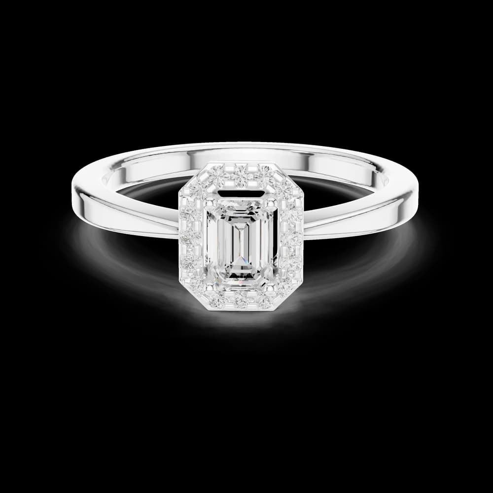 Emerald Cut Diamond Ring with Brilliant Round Halo - Image 2 Emerald Cut Diamond Ring with Brilliant Round Halo, view 2 of 6