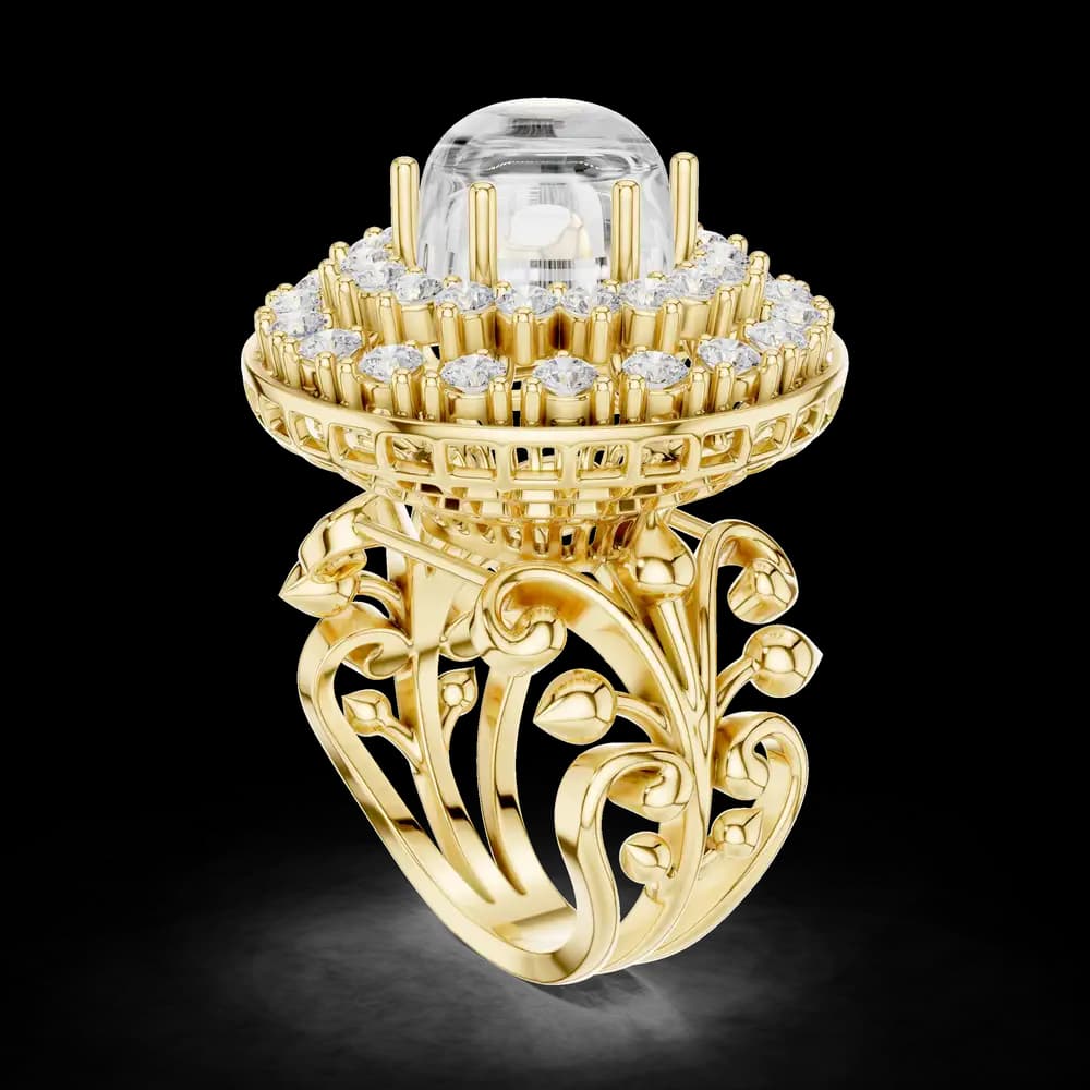 Vintage Inspired Scrolled Filigree Tiered Halo Ring - Image 4 Vintage Inspired Scrolled Filigree Tiered Halo Ring, view 4 of 6