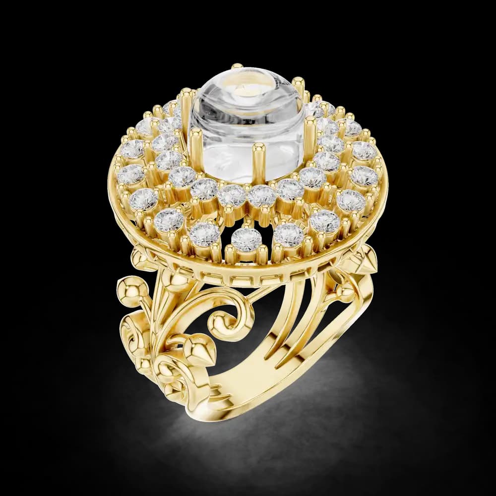 Vintage Inspired Scrolled Filigree Tiered Halo Ring - Image 5 Vintage Inspired Scrolled Filigree Tiered Halo Ring, view 5 of 6