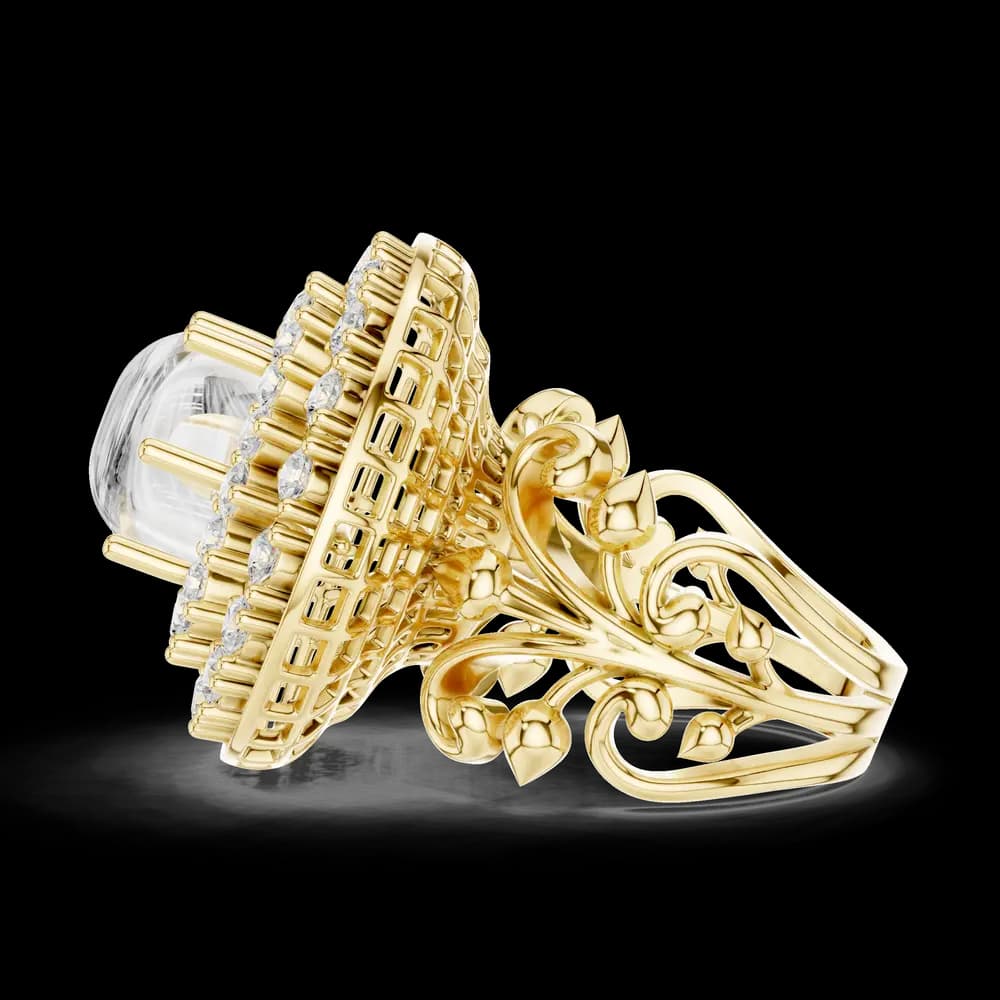 Vintage Inspired Scrolled Filigree Tiered Halo Ring - Image 6 Vintage Inspired Scrolled Filigree Tiered Halo Ring, view 6 of 6